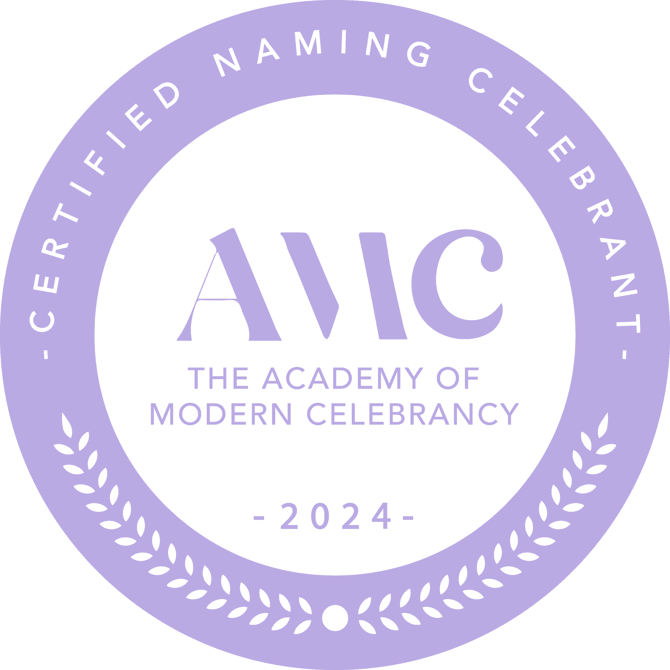 The Academy of Modern Celebrancy certification badge 2024.