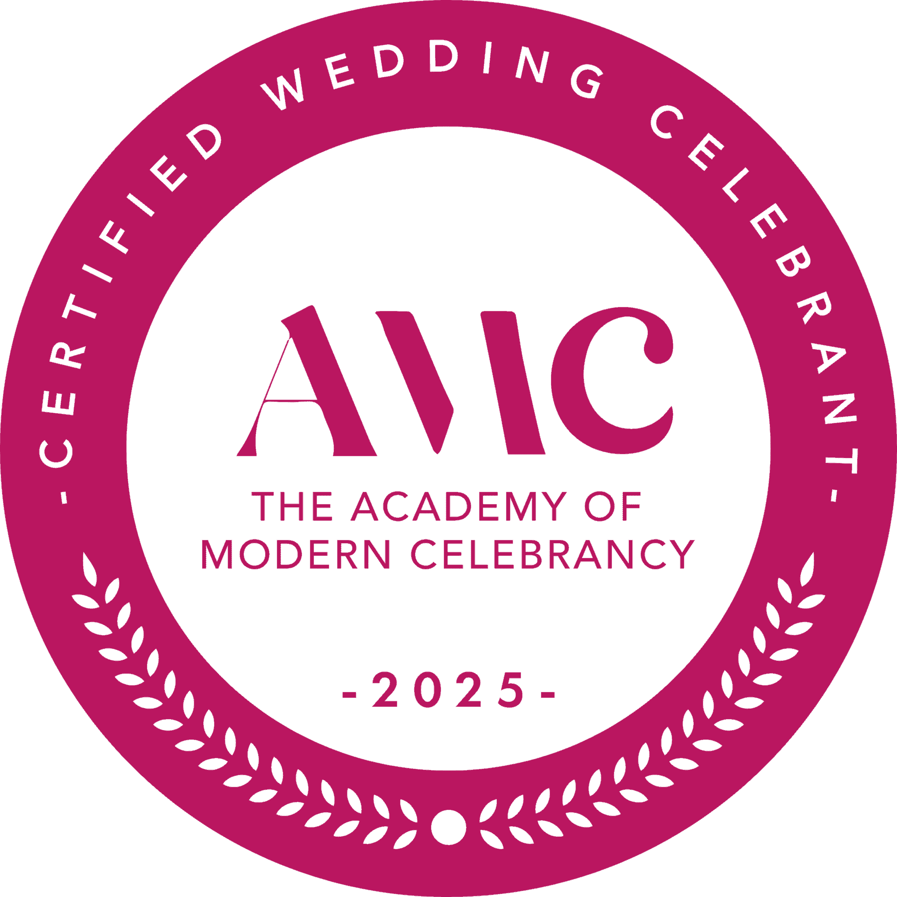 Certified wedding celebrant badge, 2025.
